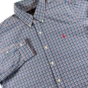 Polo Ralph Lauren Button Down Shirt Mens Large Blue Pink Plaid Preppy Classic